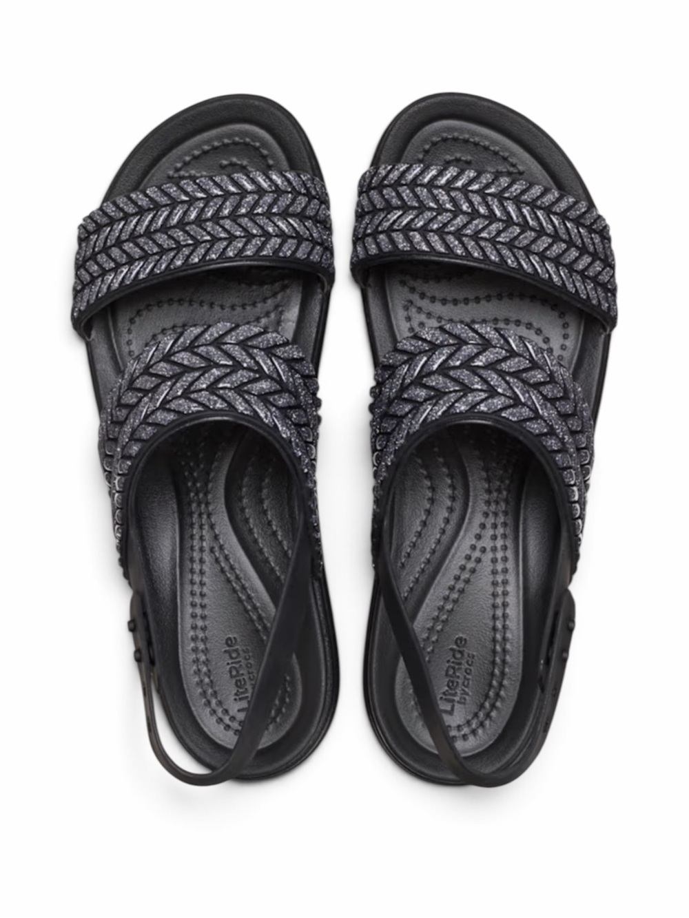 CROCS Women’s Brooklyn Low Wedge Black Sparkle Sandals - Picture 3 of 8